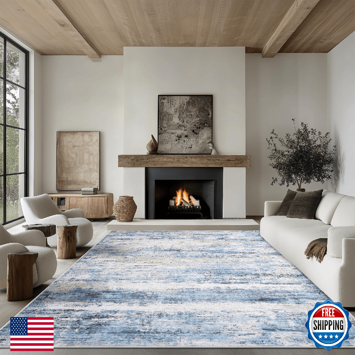 6x9 Area Rug Living Room Rugs - Washable Rug Large Modern Abstract Soft Thin Car - Image 1