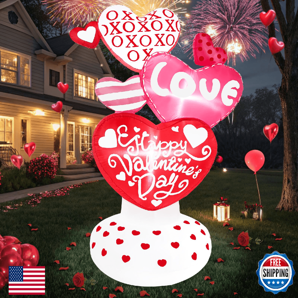 Wabolay Valentine Inflatables Outdoor Decorations 6FT Giant Inflatable Love Hear - Image 1