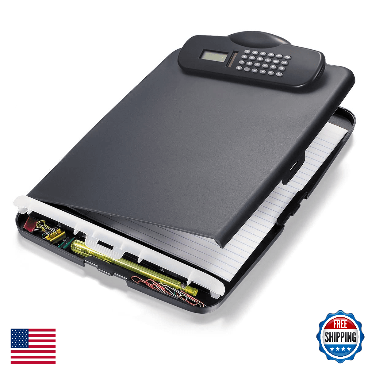 Officemate OIC Slim Clipboard Storage Box with Calculator - Image 1