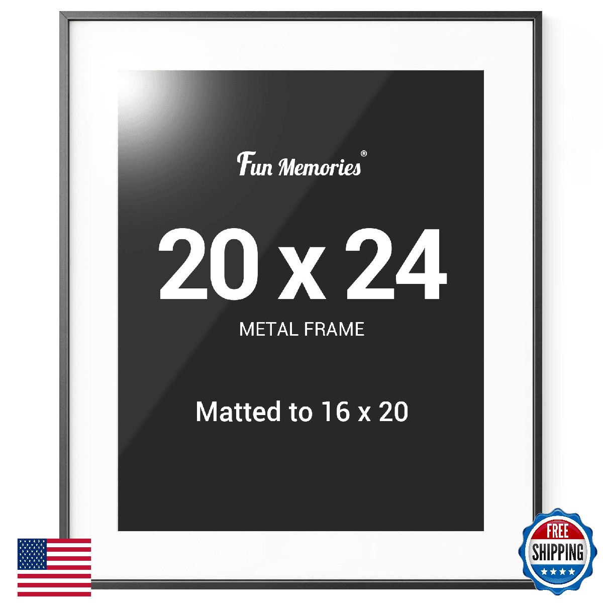 Fun Memories 20x24 Black Frame with Mat for 16x20 Photo, 20x24 Metal Picture Fra - Image 1