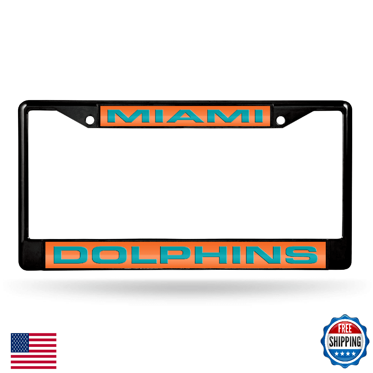 Rico Industries Miami Dolphins 12x6 Black Laser Cut Chrome Car License Plate Fra - Image 1