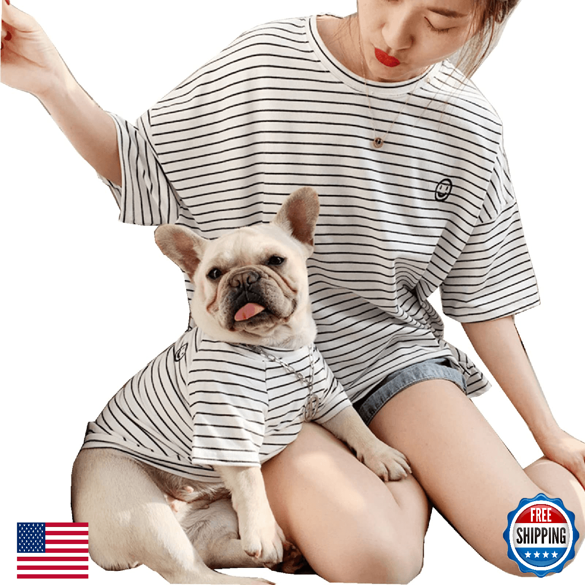 Matching Dog & Owner Striped Shirts - 100% Cotton Pet & Parent Outfits - Image 1