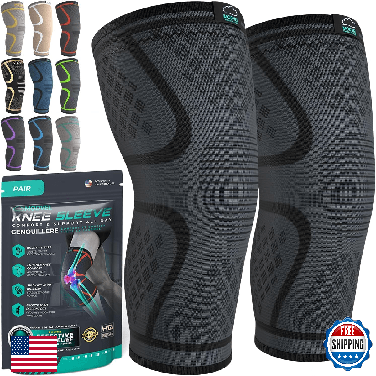 Modvel Compression Knee Brace for Women & Men - 2 Pack Knee Brace for Women Runn - Image 1