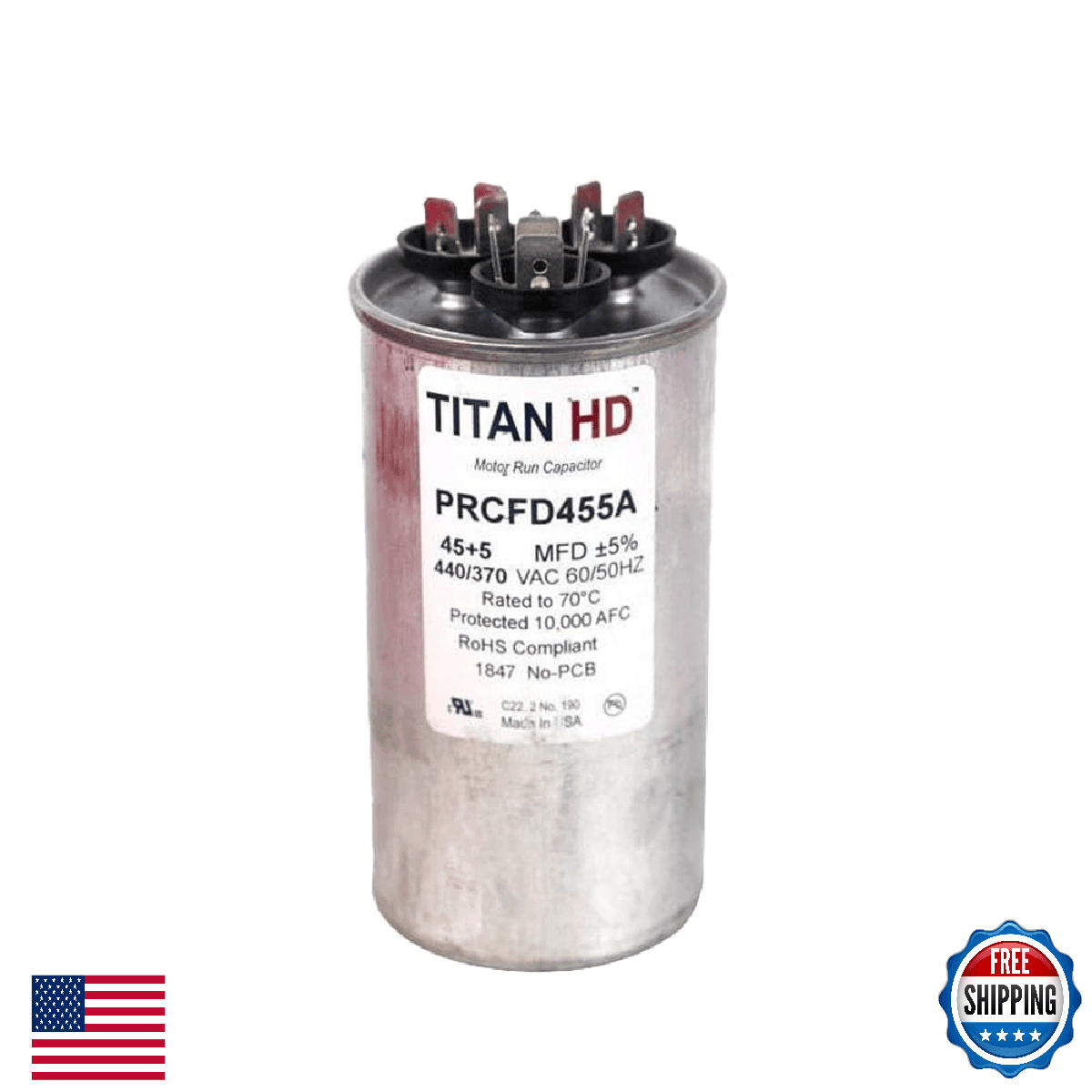 Titan HD 45+5MFD, 440/370V, Round Capacitor - Image 1