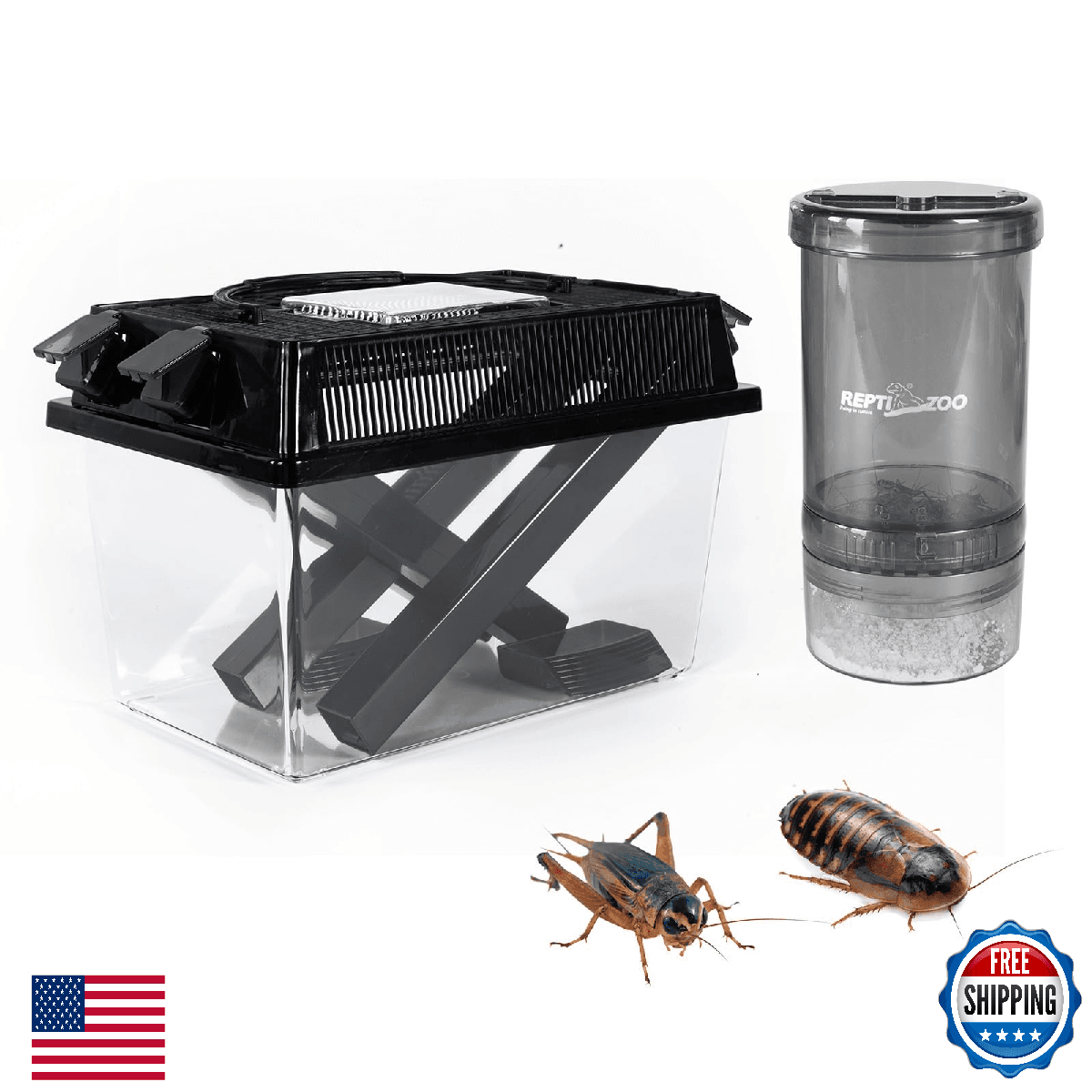REPTI ZOO Reptile Cricket Keeper & Mixer Combo Kit, Reptile Cricket Calcium Powd - Image 1
