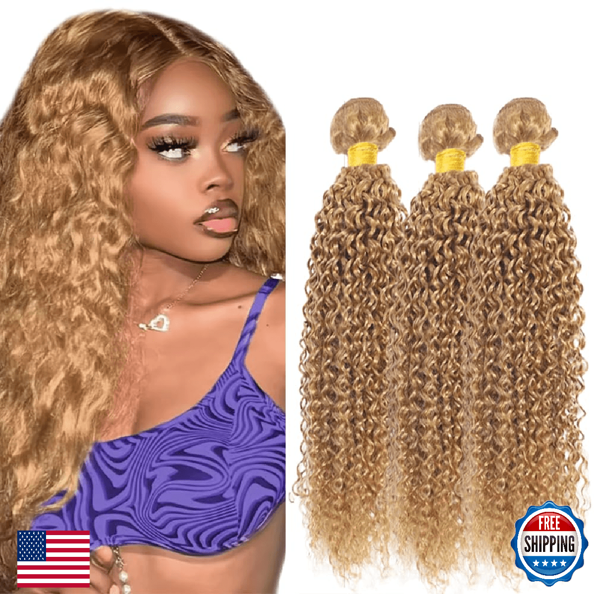 Honey Blonde Bundles Human Hair Water Wave Bundles 18 20 22 Inch Unprocessed Bra - Image 1