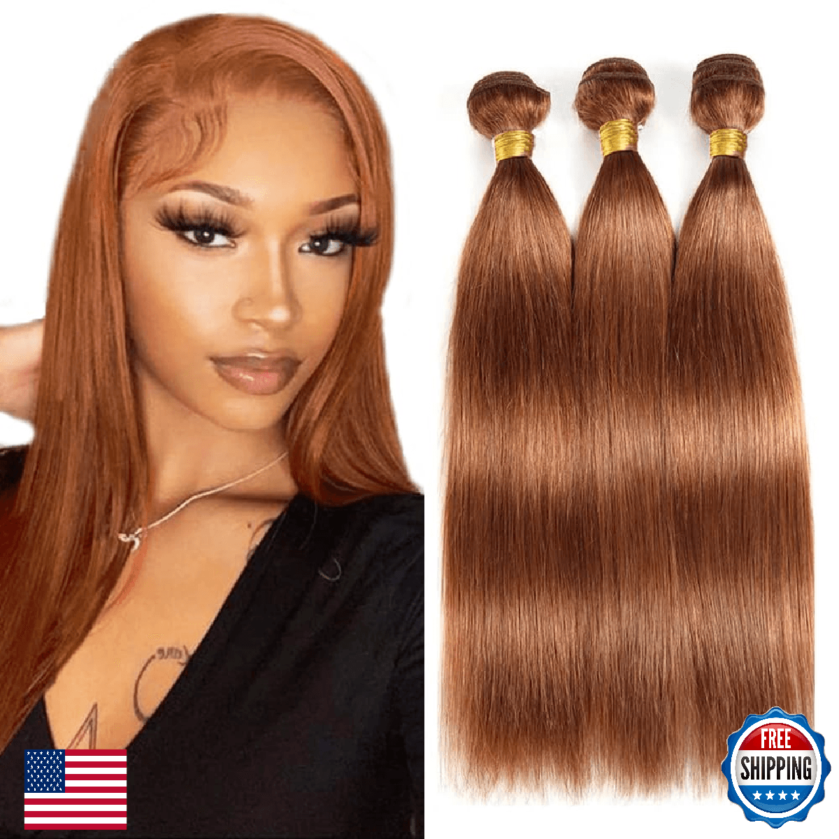 24 26 28 Inch #30 Brown Bundles Straight Bundles Human Hair Light Brown Straight - Image 1