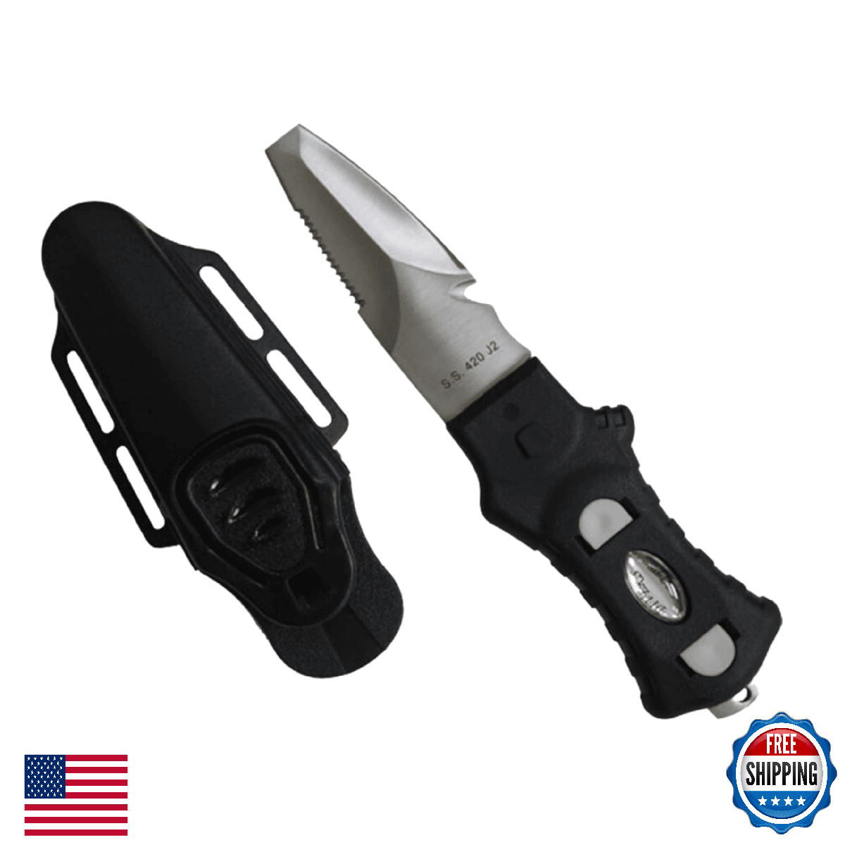 Scuba Choice Compact Stainless Steel Blunt Tip Dive Knife - 2.3" Plain Edge