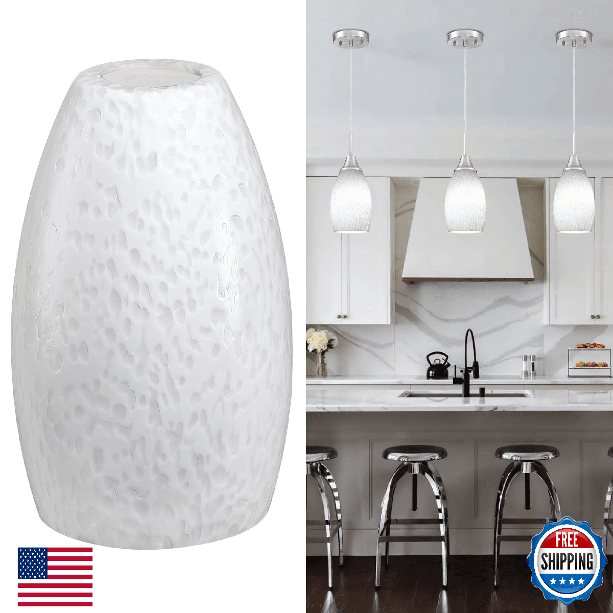 Viinew Mini Handblown Milk White Art Glass Oval Pendant Light Shade 7.5" x 4.7"