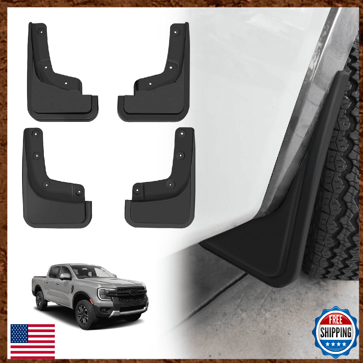 Muslogy Mud Flaps Splash Guards for Ford Ranger 2024-2026 XL XLT Lariat 4PCS Set - Image 1