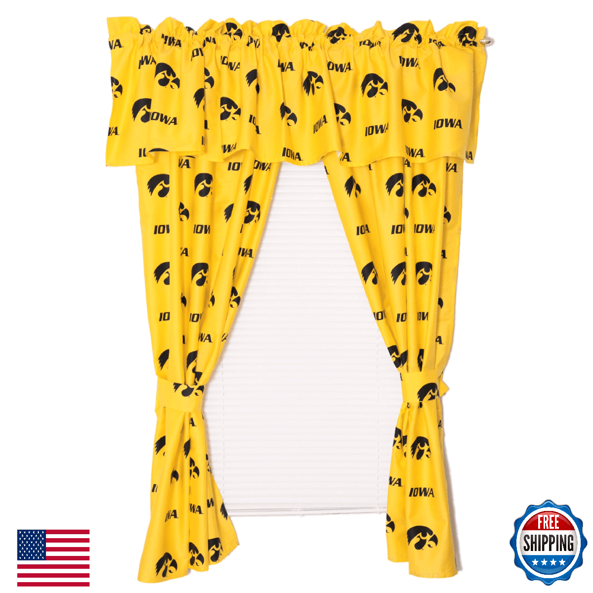 College Covers Iowa Hawkeyes Curtain Panel Set - 2 Panels & Tiebacks 42"x63"