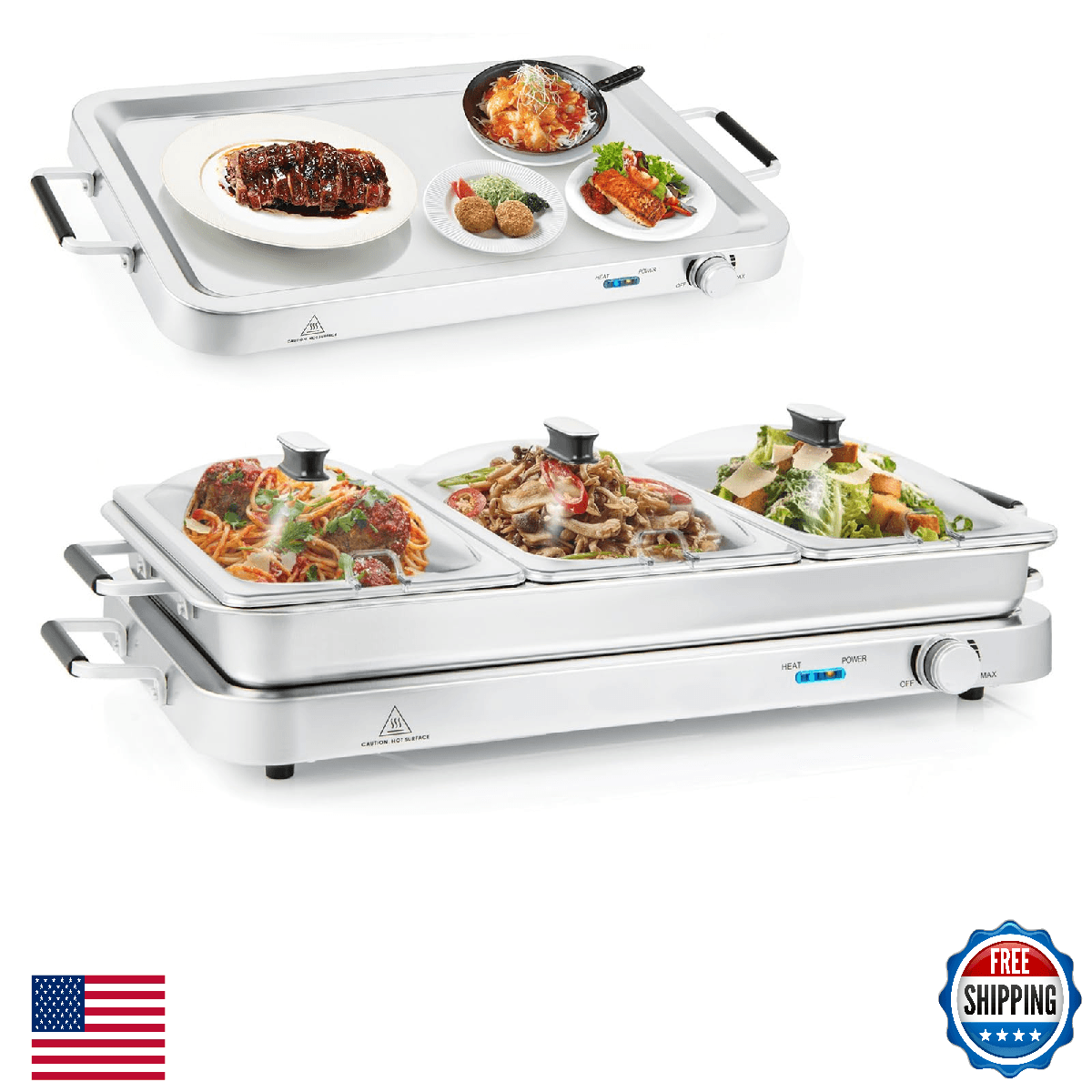 CLEEMAN Buffet Server & Food Warmer, 2-in-1 Electric Buffet Warmer with Adjustab - Image 1