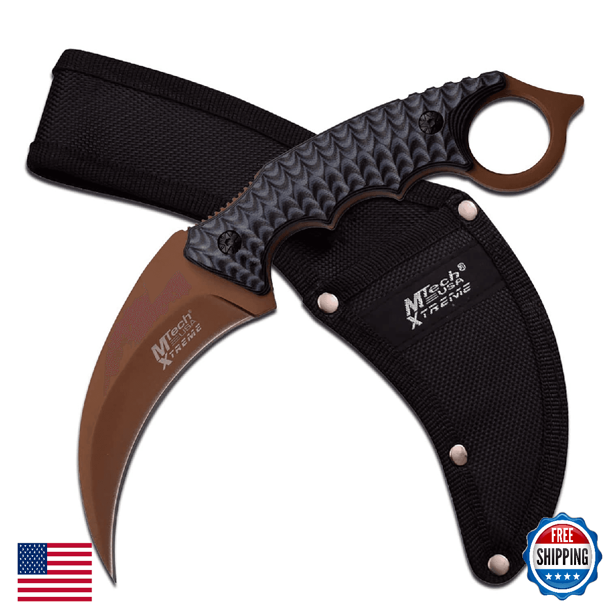 MTech USA Xtreme MX-8140BT Fixed Blade Knife Brown Hook Blade 9.25"