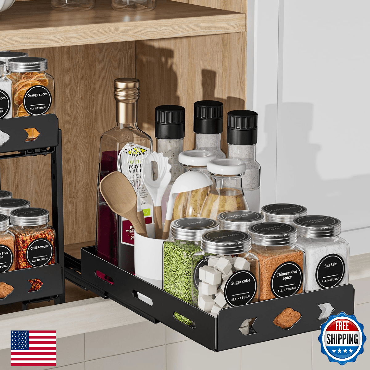 BOIVSHI Pull Out Spice Rack Organizer Cabinet Heavy Duty Slide Out Vertical - Image 1