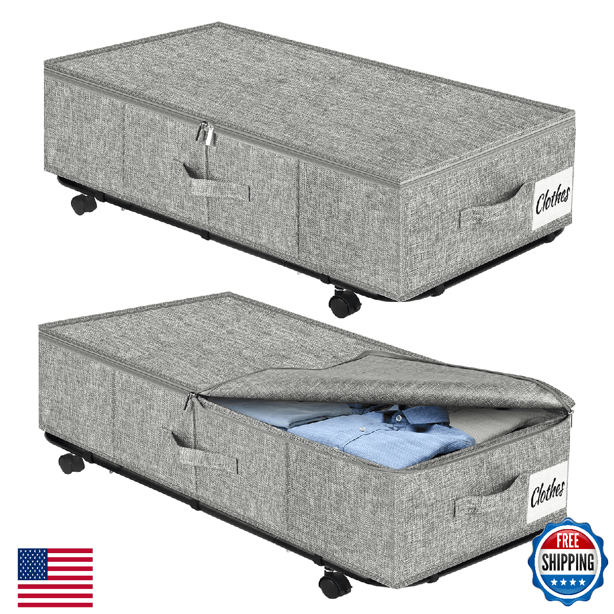 Large Sturdy Under Bed Storage with Wheels, 2 Pack 50L Rolling Underbed Storage - Image 1