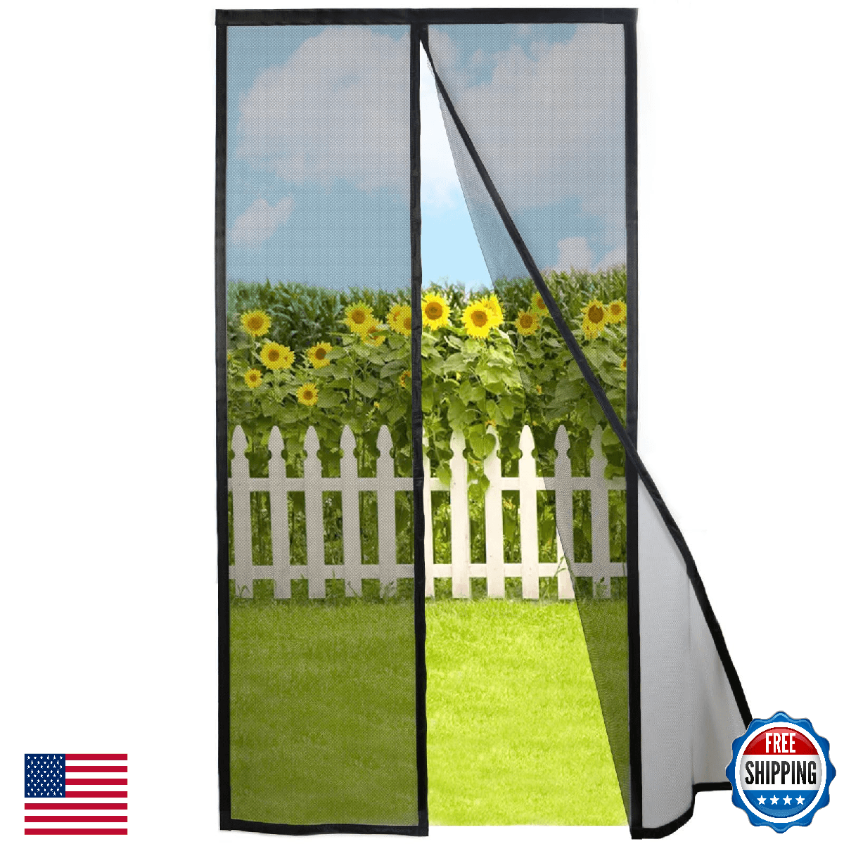 Risareyi Magnetic Screen Door, 42x86" Black, Self Closing, Upgraded Polyester - Image 1