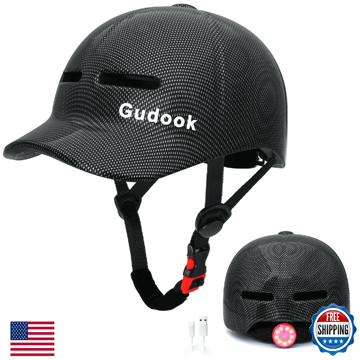 Gudook Bike Helmet Adult - Bicycle Helmets for Men Women - with LED Rear Lights - Image 1