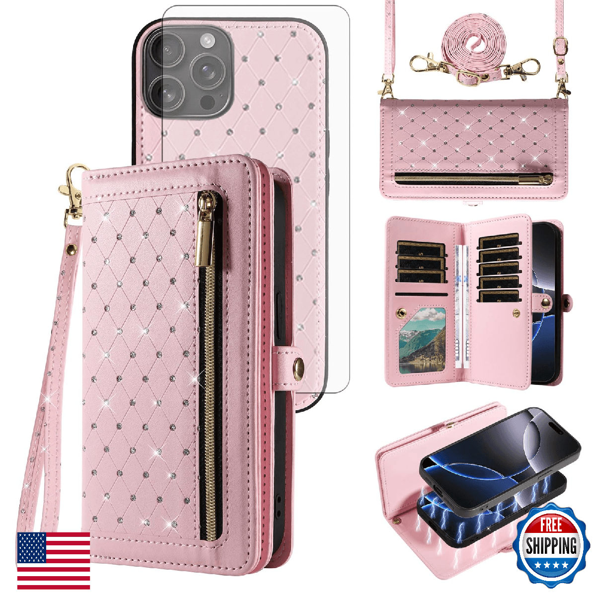 Asuwish Phone Case for iPhone 16 Pro Max 6.9 inch Zipper Wallet Detachable Cell - Image 1
