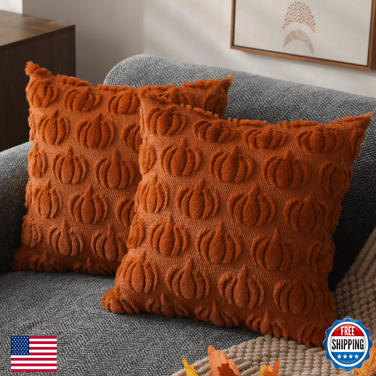 DFXSZ Fall Pillow Covers 22x22 Set of 2 Fall Decorations Autumn Rust Pumpkin Thr - Image 1