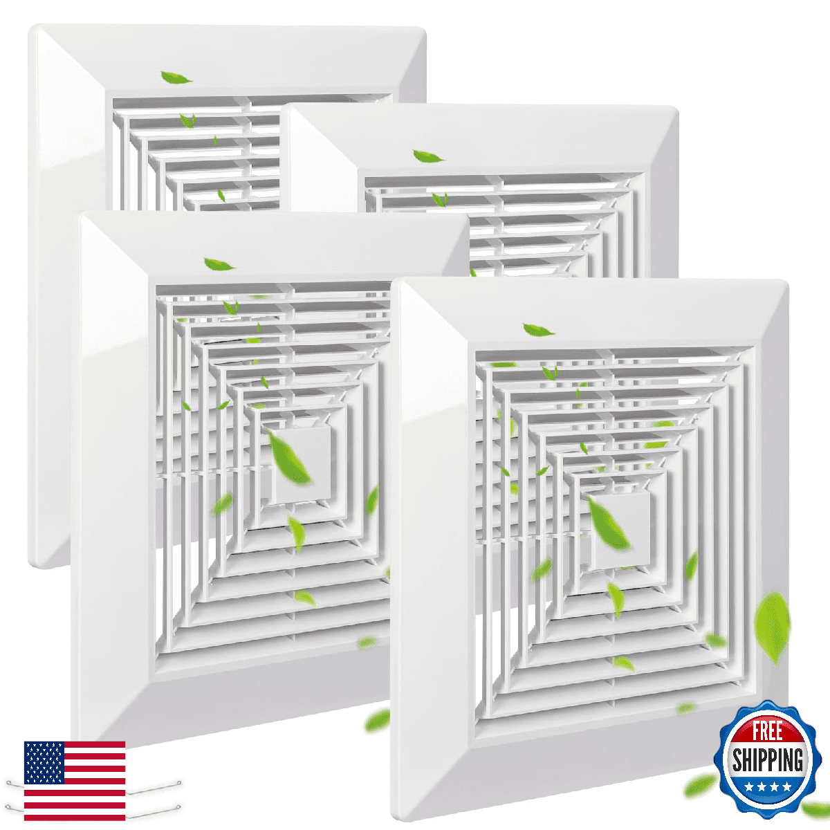 White 4 Piece 12x12 Bathroom Exhaust Fan Cover Spring Square Ceiling Wall Mount - Image 1