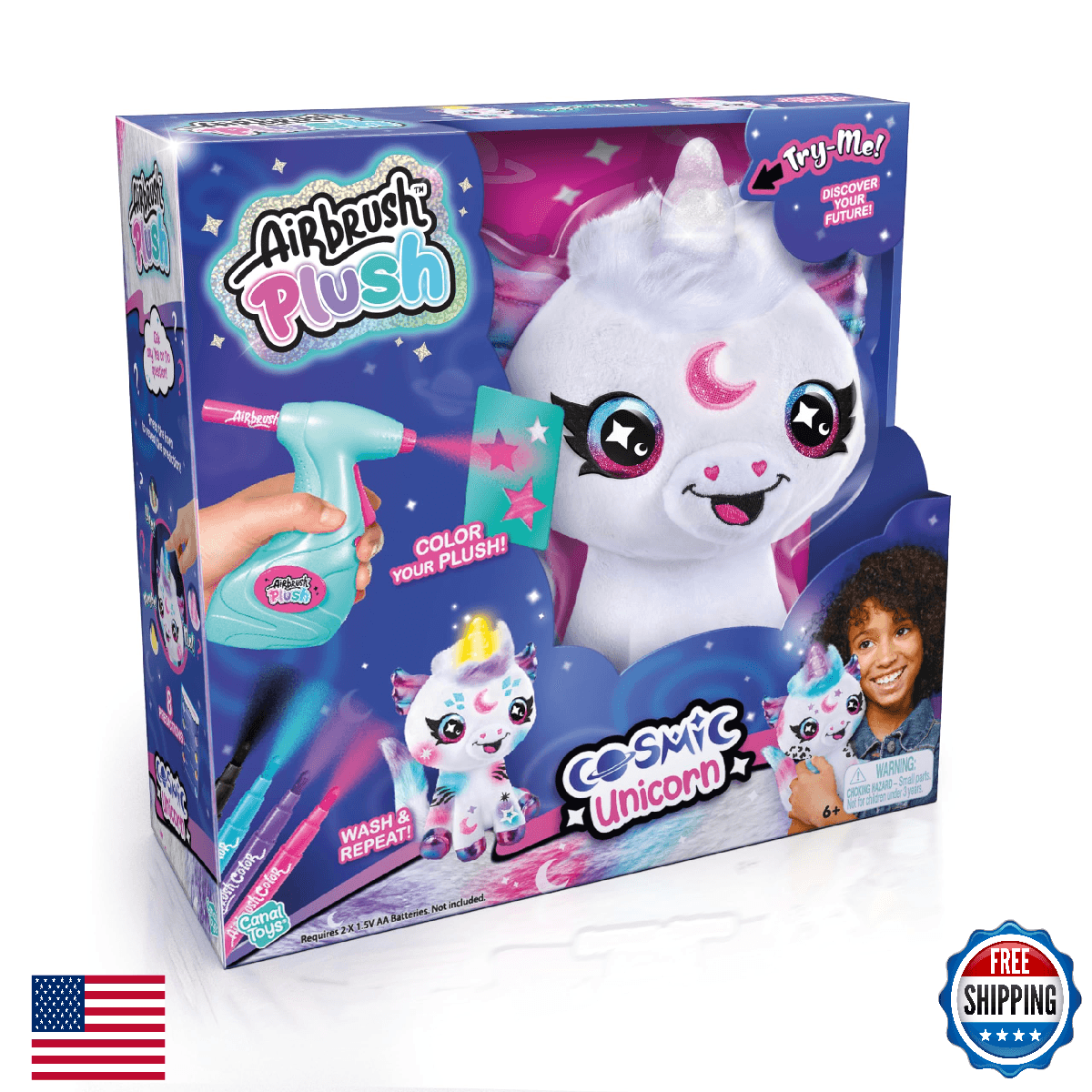 Airbrush Plush Cosmic Light Up Unicorn - Decorate, Wash, Repeat Custom Toy - Image 1