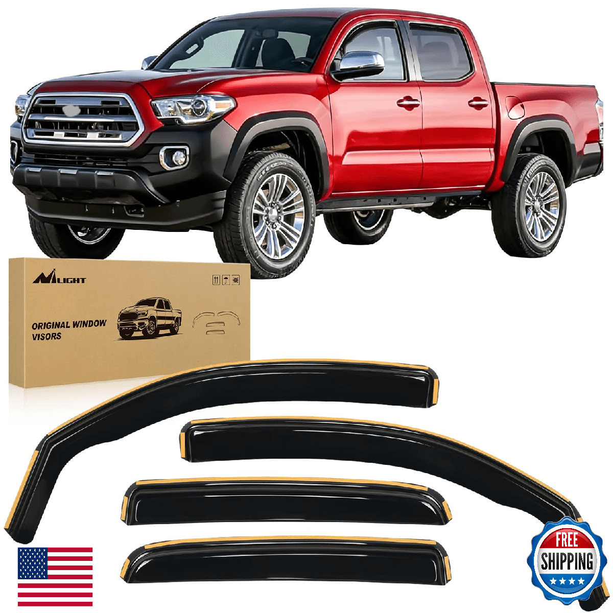 Nilight Rain Guards for 16-23 Toyota Tacoma Double Cab Window Visors - Image 1
