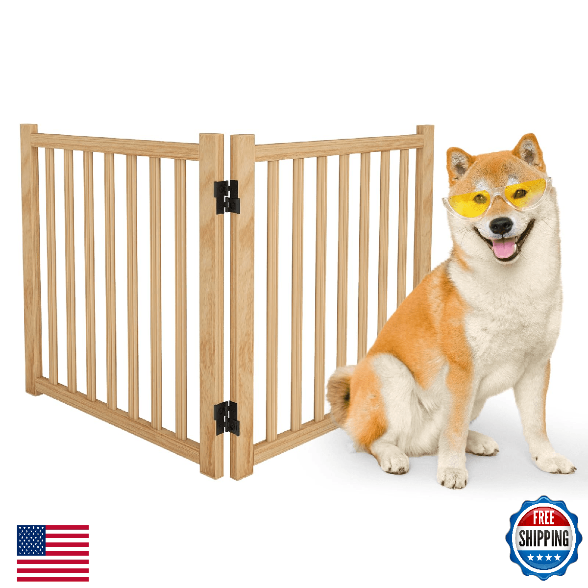 Oapety Wood Dog Gate, Freestanding Indoor Pet Gate, 2 Panels, 23" H - Image 1