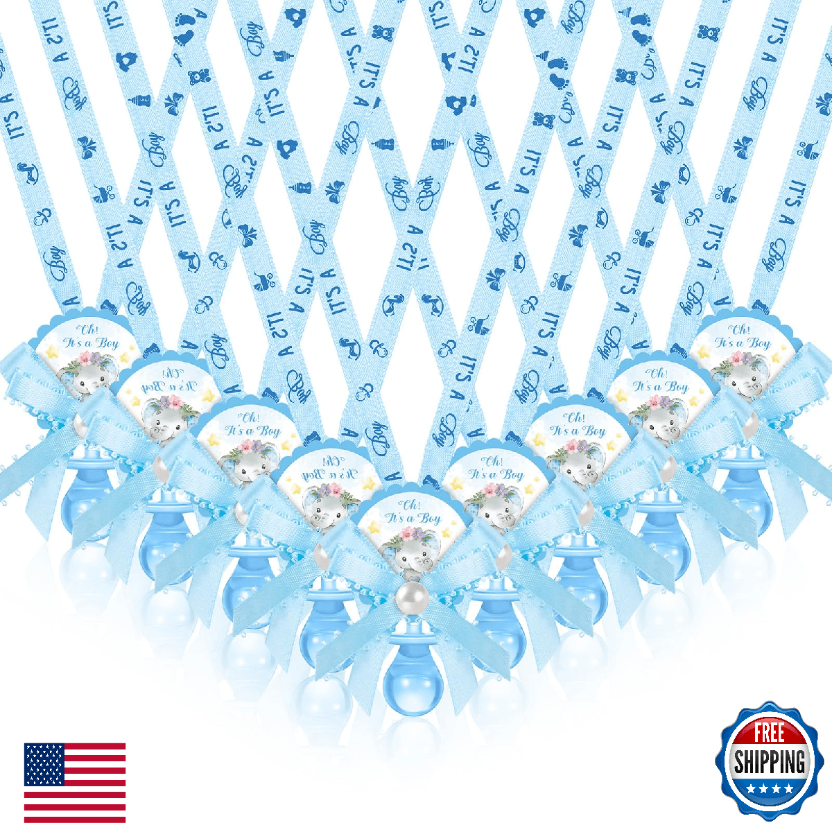 Remuuly 60 Blue Elephant Pacifier Necklaces Baby Shower Party Favors - Image 1