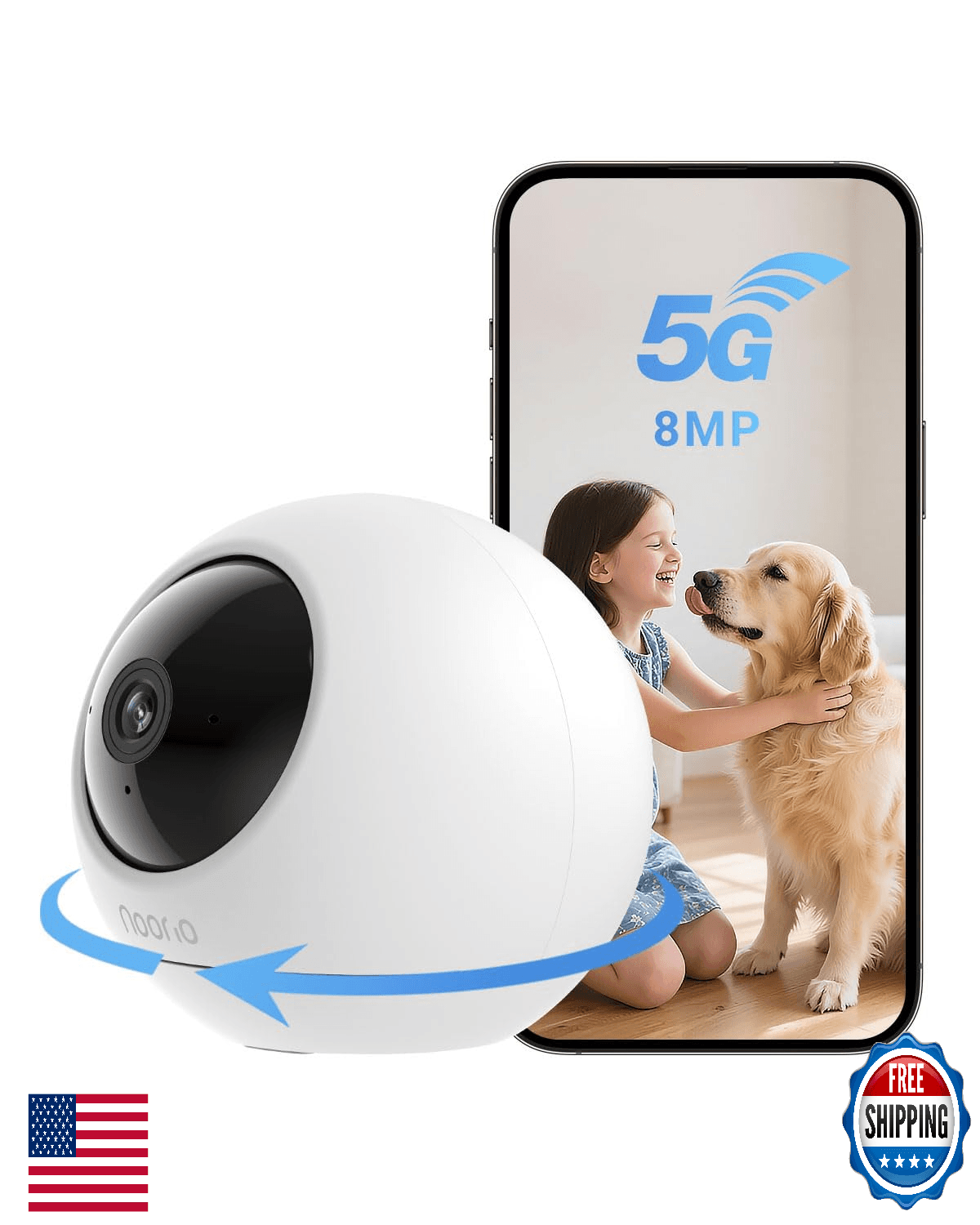 Noorio 4K 8MP Indoor Security Camera, 5GHz WiFi, Pet/Dog/Baby Monitor - Image 1
