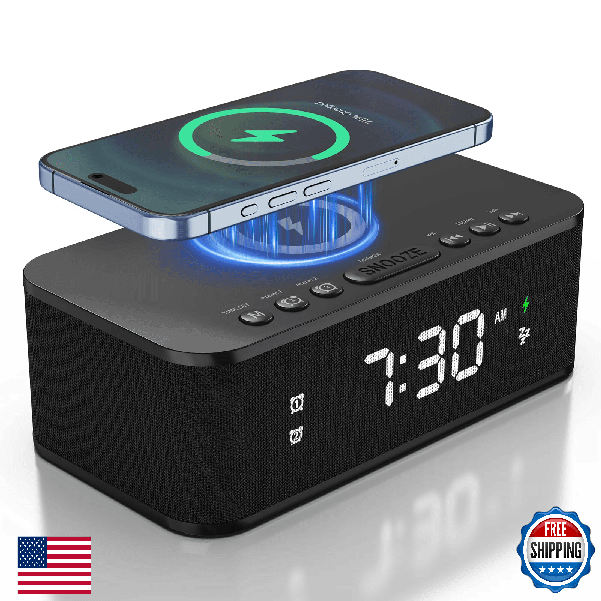 Fansbe Direct Digital Alarm Clock White Noise, Loud Digital Alarm Clocks Bedroom - Image 1