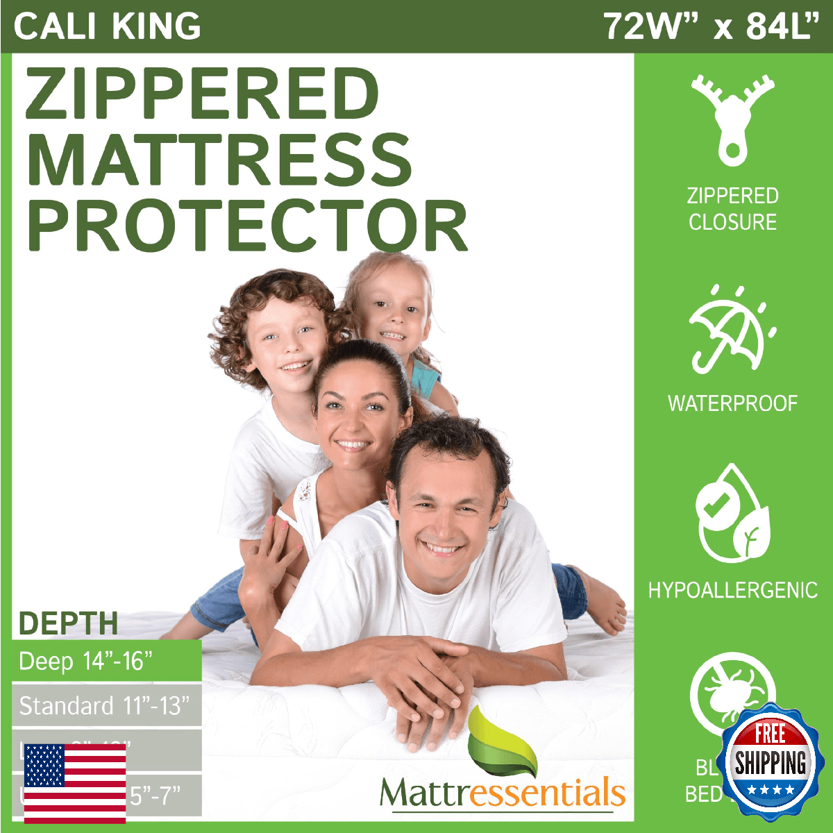 Cali King Mattress Protector Zippered Waterproof Bed Bug Cover Hypoallergenic 14 - Image 1