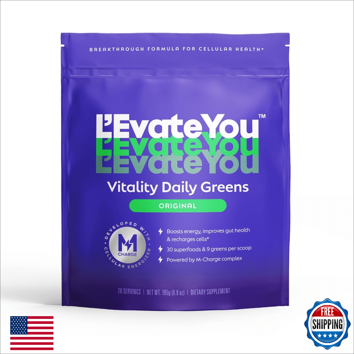 L'Evate You Vitality Daily Greens Powder 28 Servings Superfoods & M-Charge Compl - Image 1