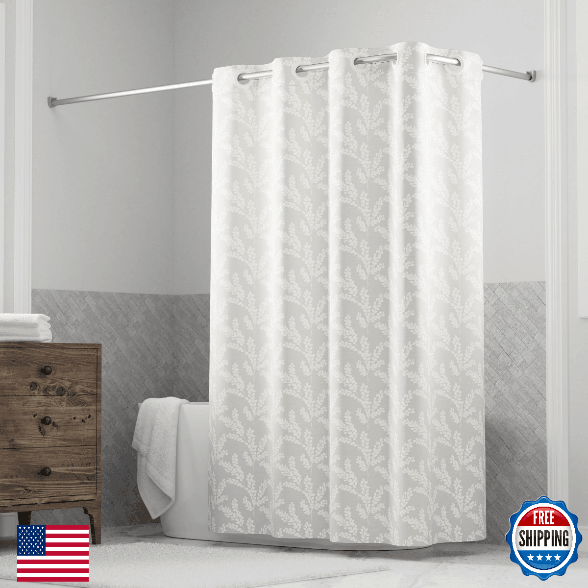 Hookless It's A Snap! Jacquard Shower Curtain, 3-in-1 Curtain Includes Fabric Sh - Image 1