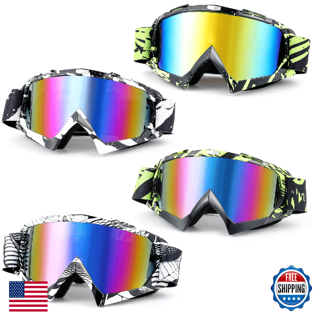 Tallew 4 Pairs Dirt Bike Goggles Motorcycle Motocross Riding Racing ATV Goggles - Image 1