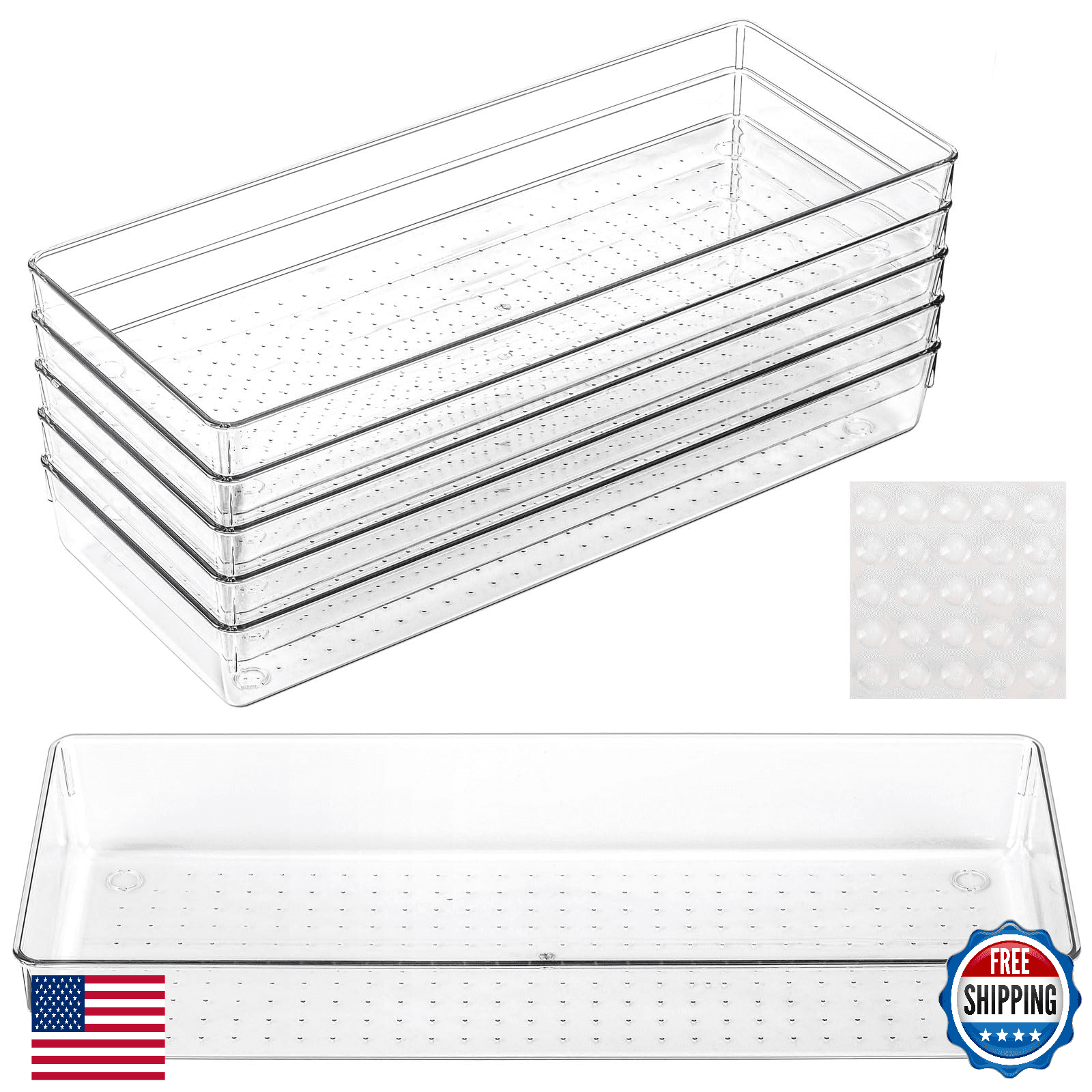 Ohlove 6 Pcs Large Clear Plastic Drawer Organizers Tray 15" x 6.3" Storage Bins - Image 1
