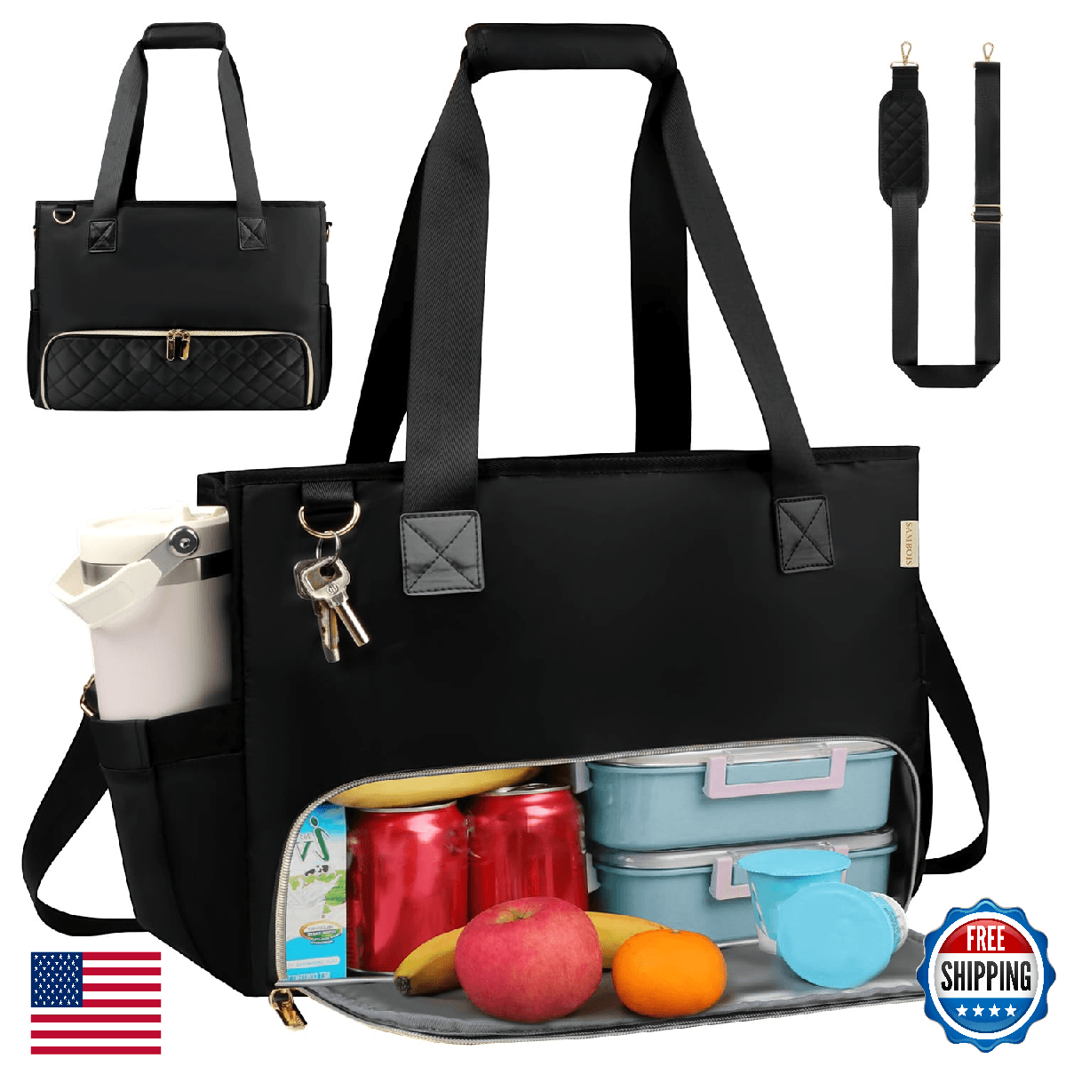 Sambois 2-in-1 Laptop Tote Bag for Women Big Insulated Lunch Compartment Soft Ny - Image 1