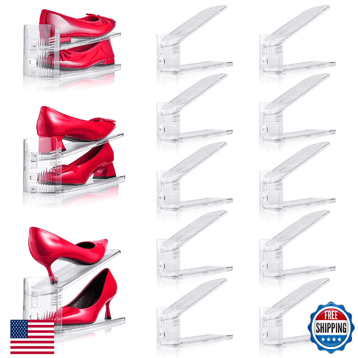 TOOKNIN 10-Pack Transparent Adjustable Shoe Slots Organizer Space Saver Rack - Image 1