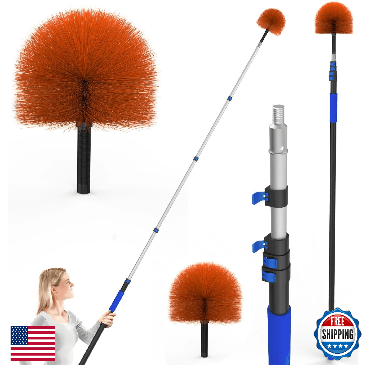 SKGPOLE 26FT Telescopic Cobweb Duster Outdoor Spider Web Cleaner Brush 5-20FT - Image 1