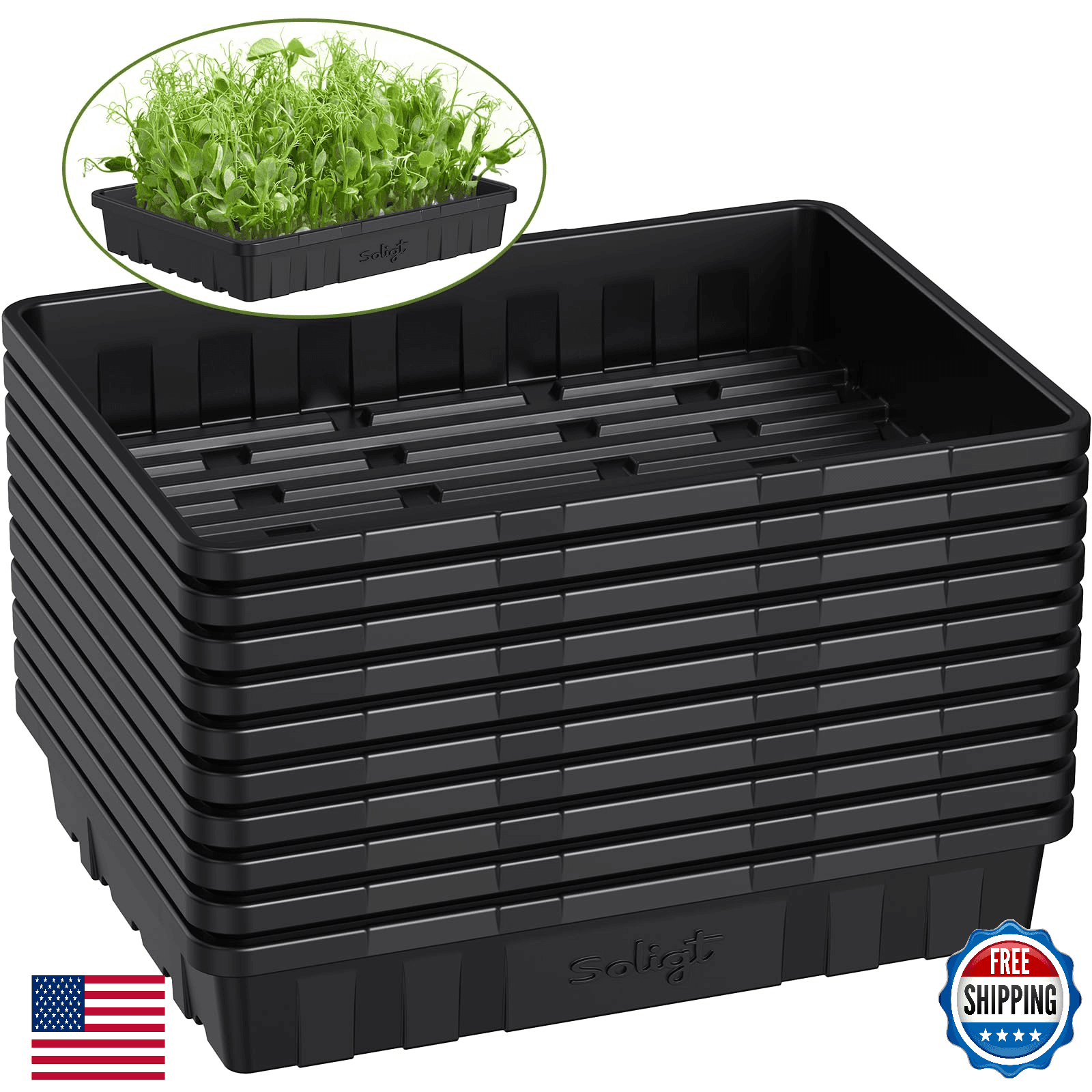SOLIGT Extra Thick Heavy Duty 10 Pack Seed Starting Trays Microgreens Growing Tr - Image 1