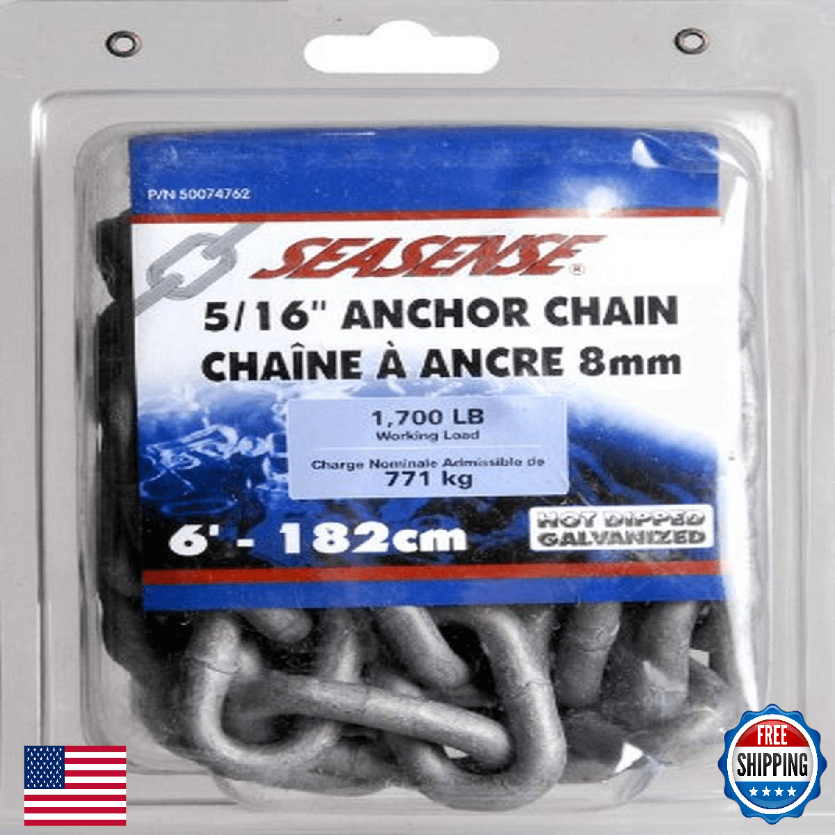Anchor Chain 5/16" x 6' Heavy Duty Hot-Dipped Galvanized for Marine Use - Image 1