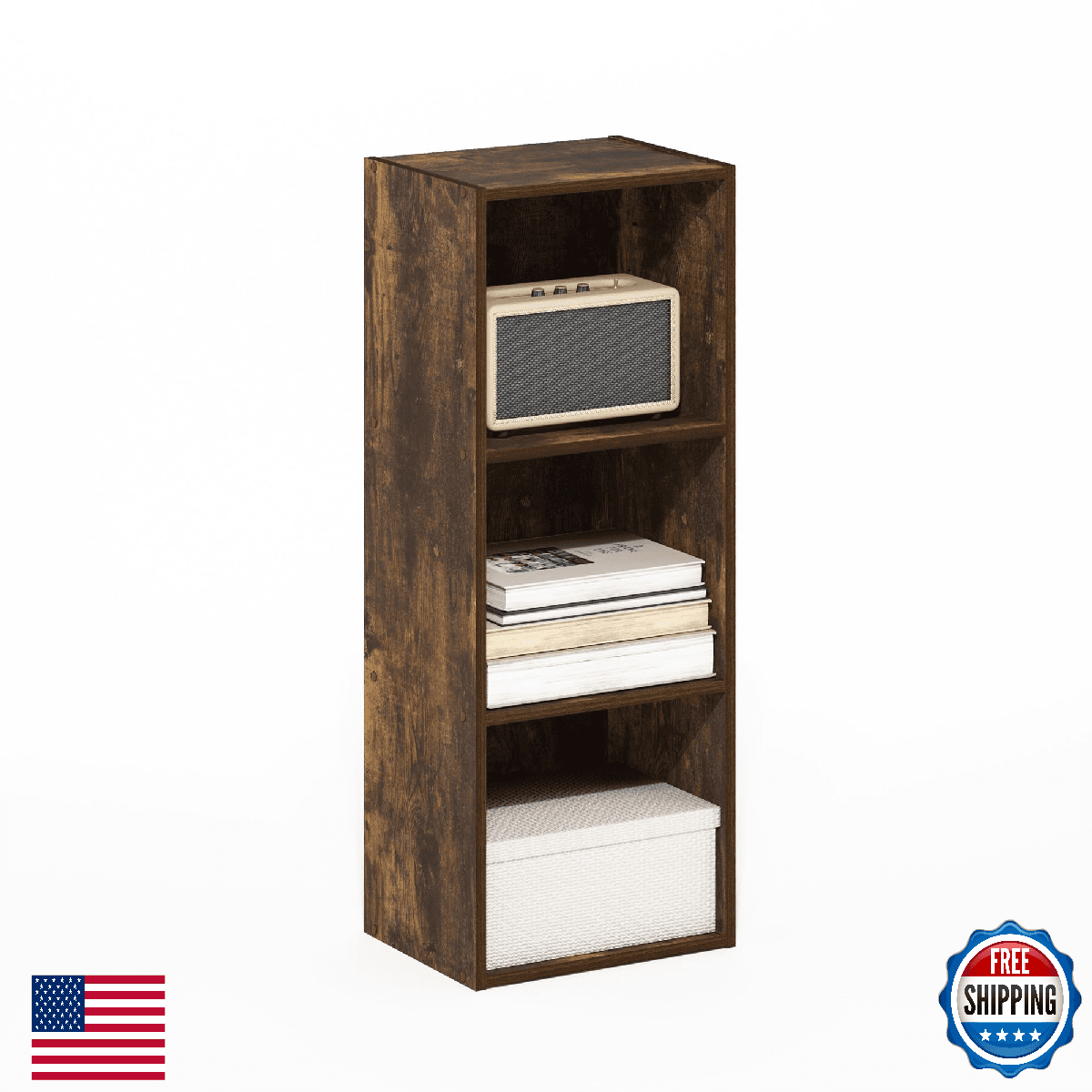 Furinno PASIR Book Shelf, 3-Tier Bookshelf, Bookcase with Open Shelves, 9 x 12 x - Image 1