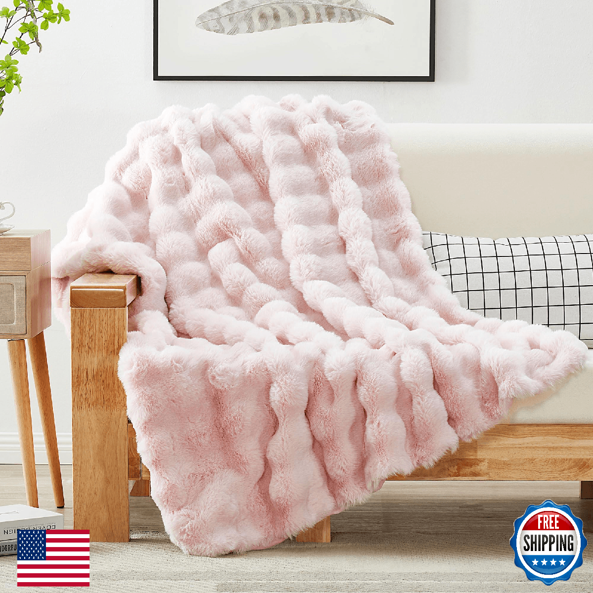 JONIYEAR Decorative Soft Fluffy Bubble Faux Rabbit Faux Fur Throw Blanket 50" x - Image 1