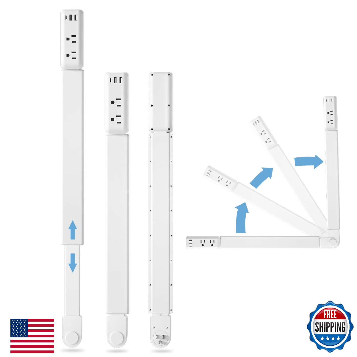 Outlet Electrical Outlet Extender Stick - Features 1 USB -C, 2 USB -A, and 2 AC - Image 1