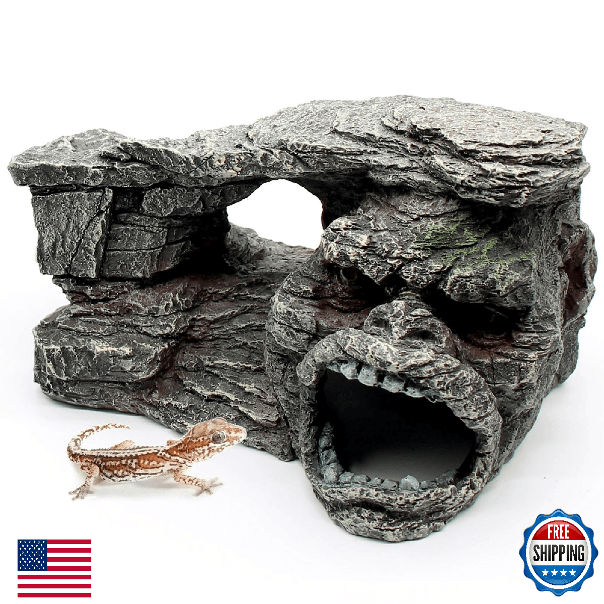 Gecko Hide Shale Scape Step Ledge, Reptile Rock Basking Platform Cave Hideout Ta - Image 1