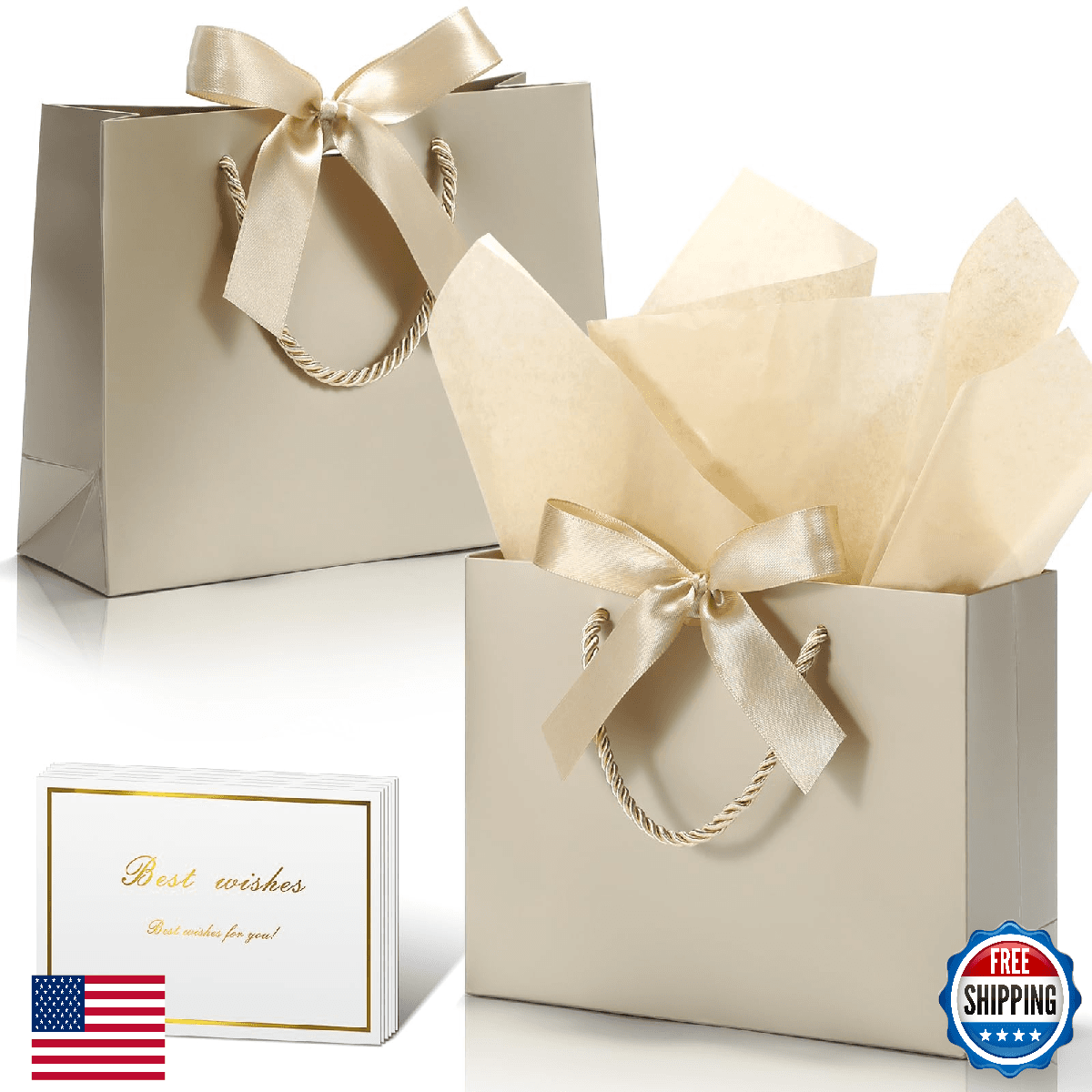 DOYIDE 50 Pack Gift Bags Medium Size with Ribbon and Greeting Cards Tissue Paper - Image 1