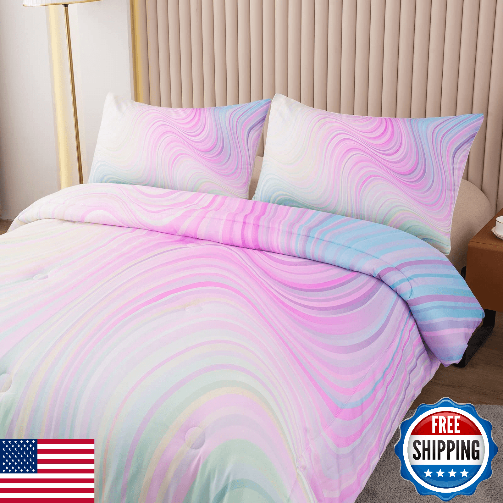 Bodhi Girls Full Size Tie Dye Comforter Teen Pink Bedding Set - Image 1
