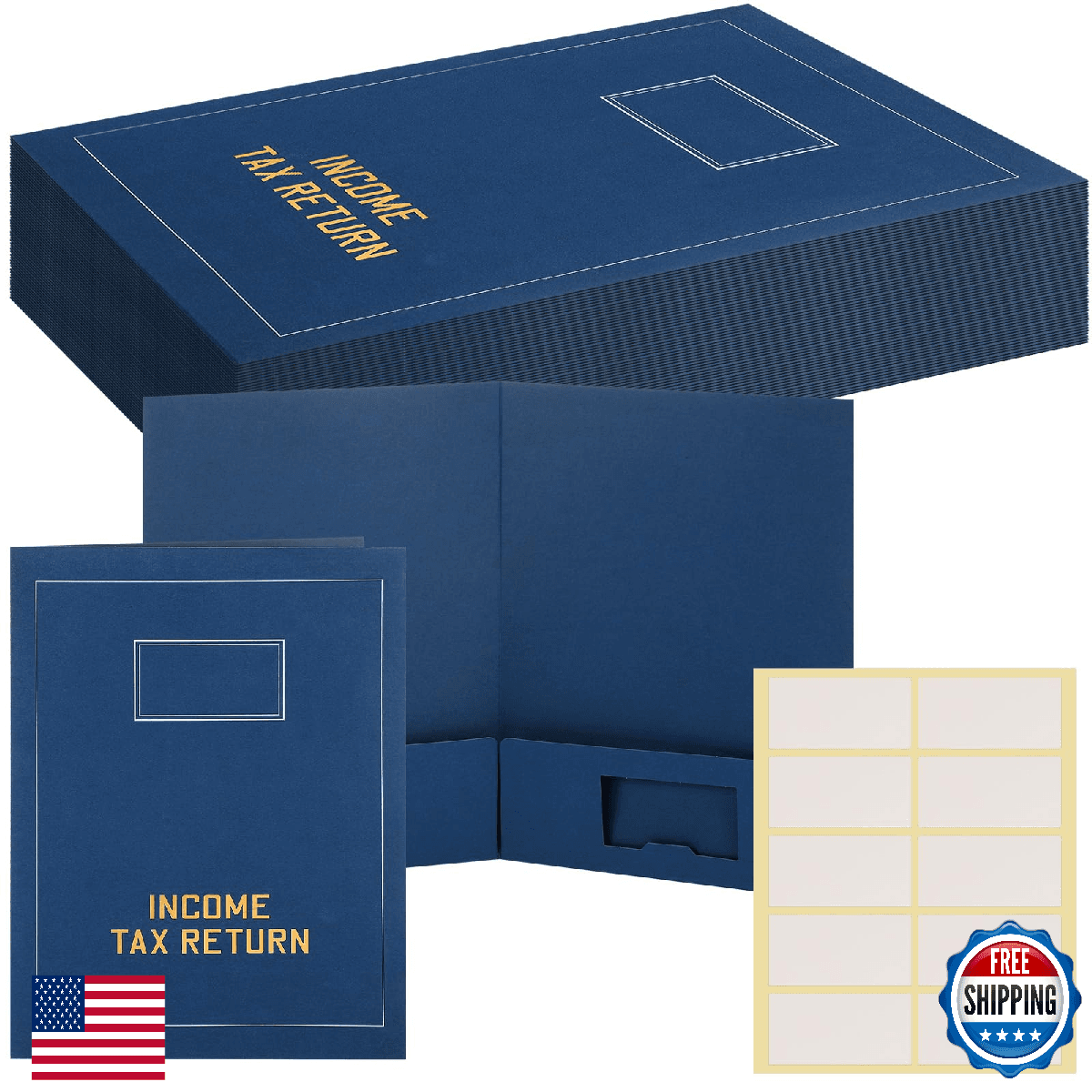 Kisston 25 Pcs Tax Return Folders Bulk 2 Pocket Gold Foil Stamped Income Tax Fol - Image 1