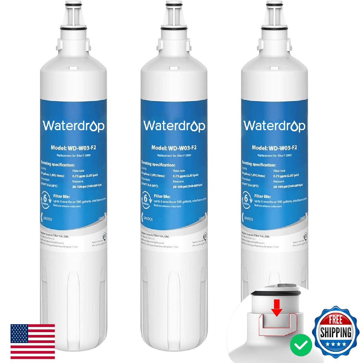 Waterdrop F-2000 Water Filter Replacement Sub-Zero InSinkErator AquaPure NSF - Image 1