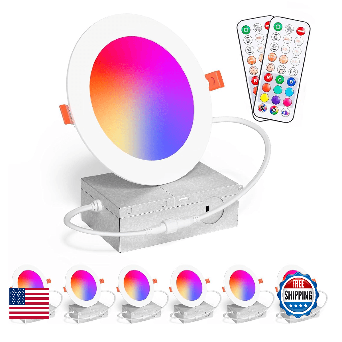 Recessed Lighting 4 Inch RGBCW Color Changing 12W LED Downlights with Junction B - Image 1