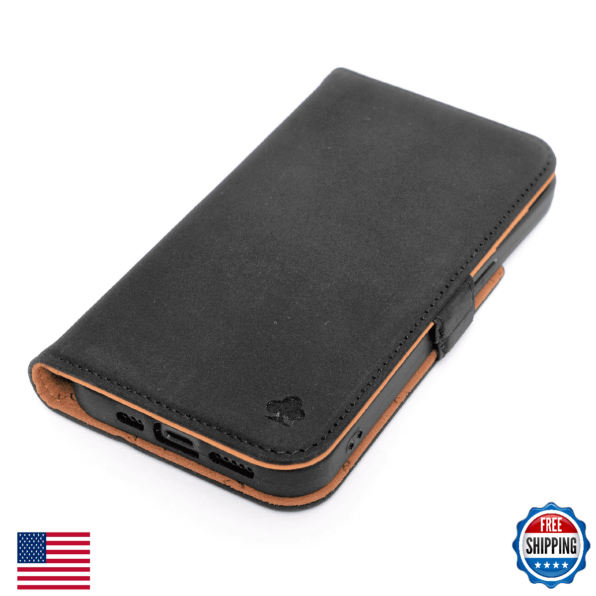 Porter Riley iPhone 16 Pro Max Leather Wallet Case w/ Card Slots & Stand (Black/ - Image 1